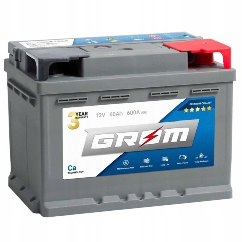 AKUMULATOR 60AH 12V 600A P+ GROM PREMIUM 3 LATA GWARANCJI