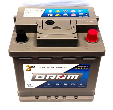 AKUMULATOR 50AH 12V 480A P+ GROM PREMIUM 3 LATA GWARANCJI