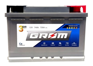 AKUMULATOR 74AH 12V 720A P+ GROM PREMIUM - 3 LATA GWARANCJI