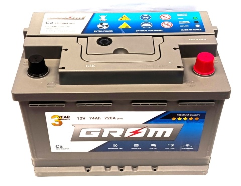 AKUMULATOR 74AH 12V 720A P+ GROM PREMIUM - 3 LATA GWARANCJI