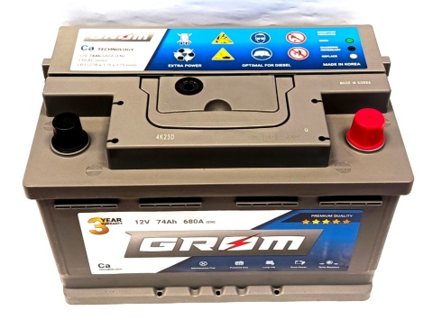 AKUMULATOR 74AH 12V 680A P+ GROM PREMIUM - NISKI - 3 LATA GWARANCJI