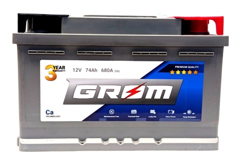 AKUMULATOR 74AH 12V 680A P+ GROM PREMIUM - NISKI - 3 LATA GWARANCJI